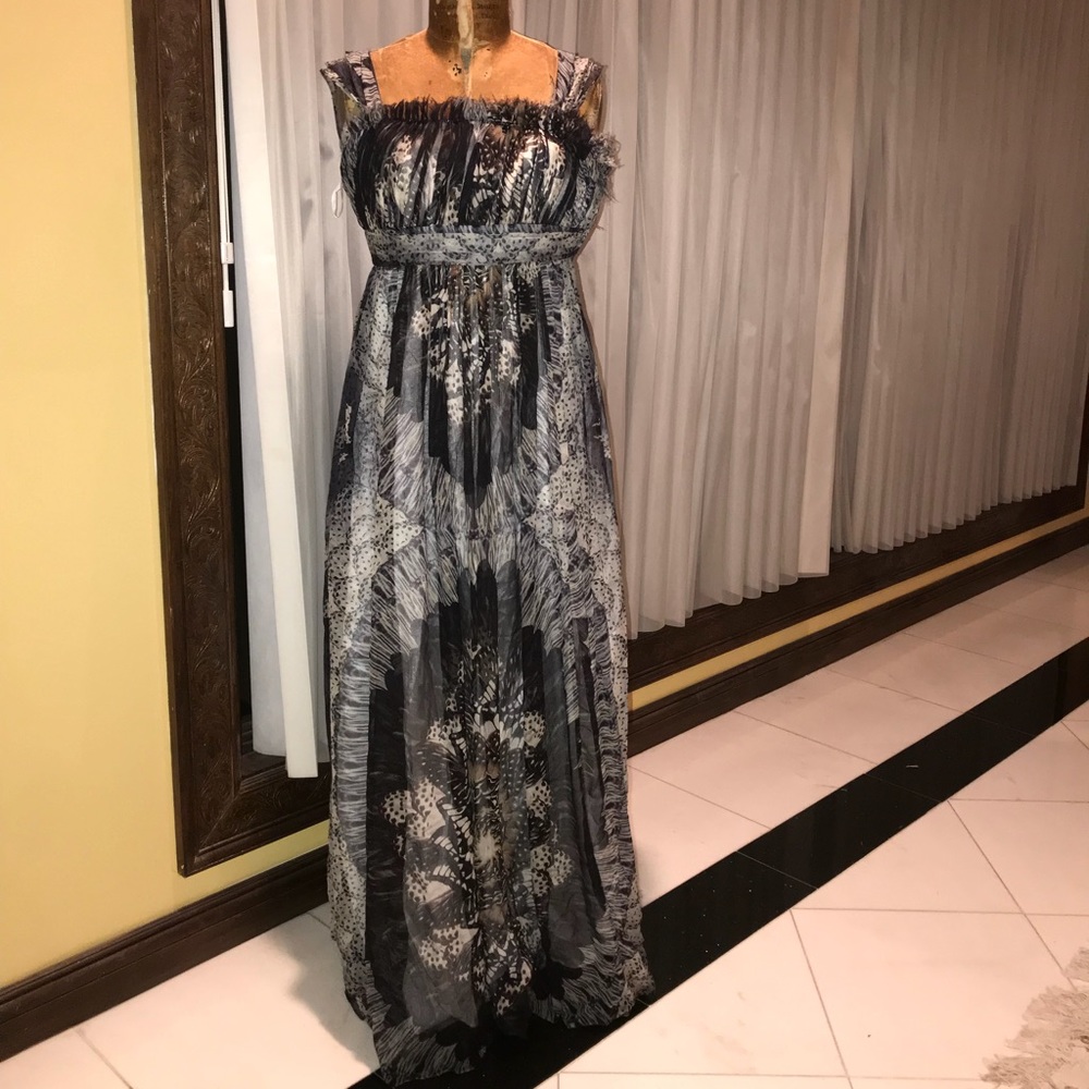 Women’s gown gray print long dress size 6